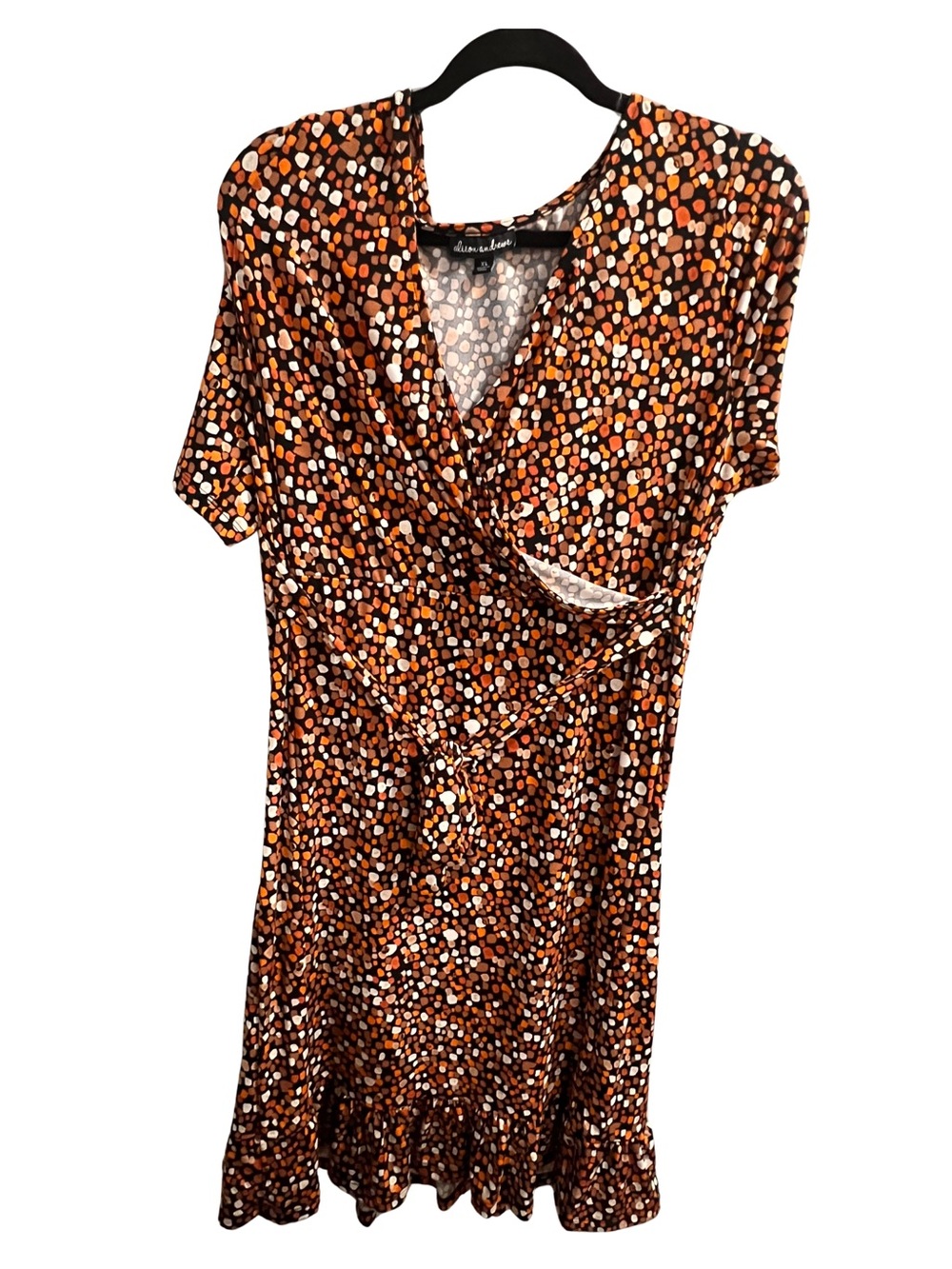 Abstract Dot Print Wrap Dress - Orange, Black & White